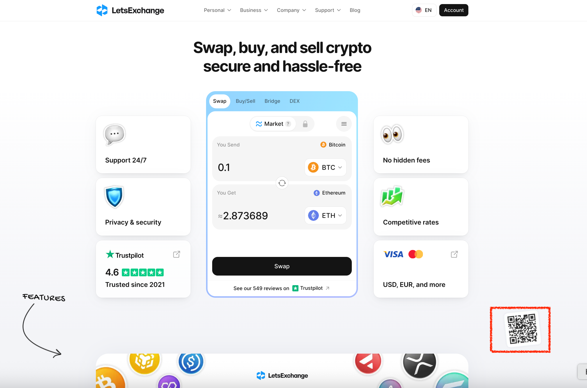 This picture shows LetsExchange main page.