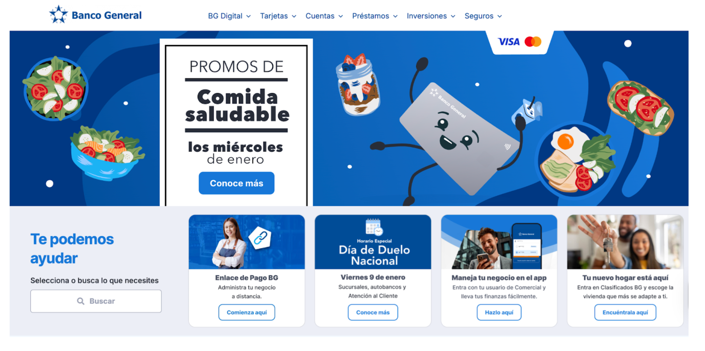 This image shows the main page of Banco General.