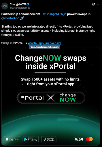 ChangeNOW and xPortal partnership announcement in X