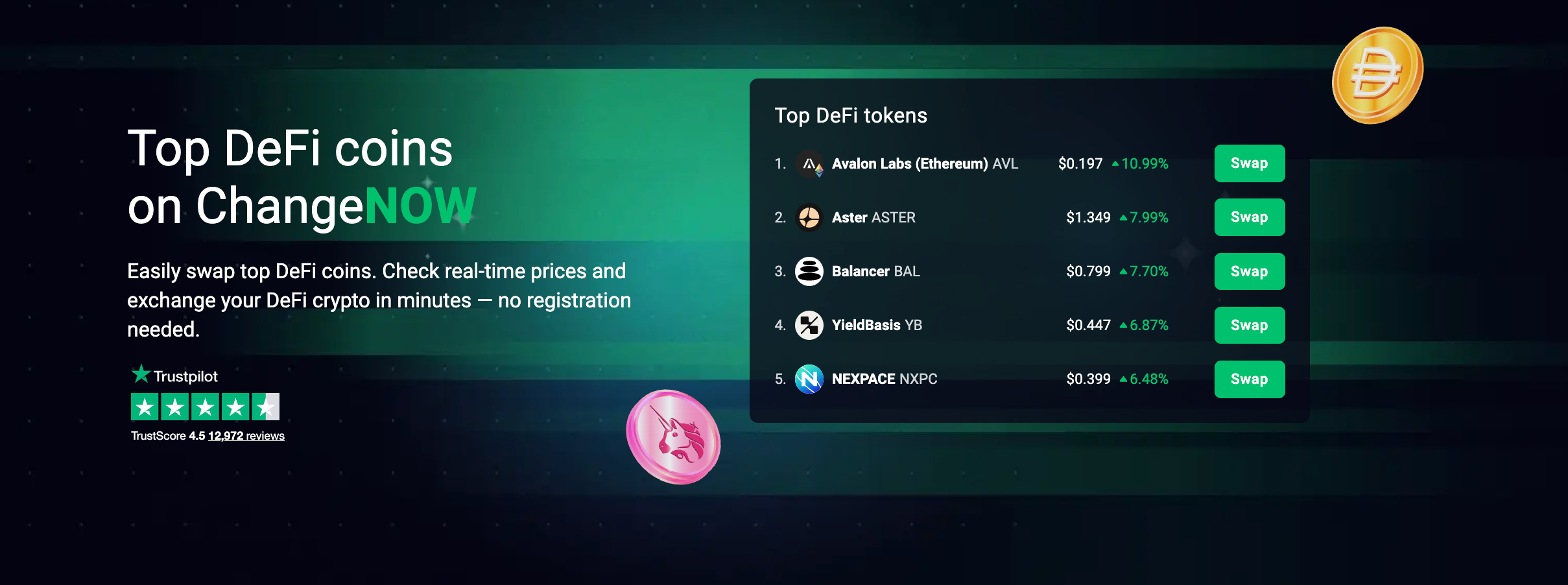 This picture shows ChangeNOW's DeFi portal
