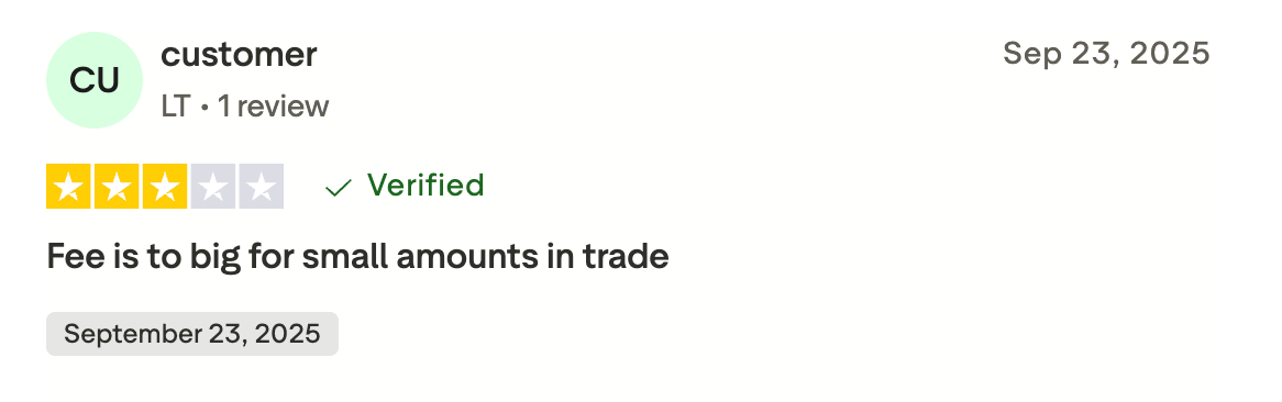 This picture shows ChangeNOW Trustpilot review.  User says that the fees are too high for small transactions