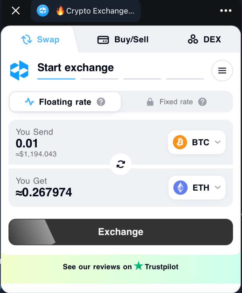 This picture shows LetsExchange telegram widget