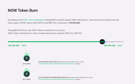 NOW Token burn information